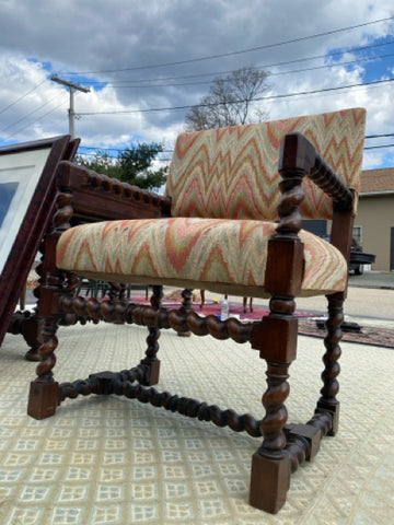 Louis XIV Style Hand Carved Walnut Barley Twist Arm Chair