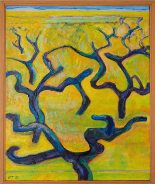 Painting 'Bare Grapevines In a Yellow Field' by Richard Fraenkel