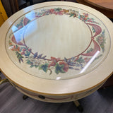 Round hand painted drum table with pedestal base