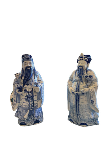 Pair of Chinese Blue and White Porcelain Deities