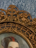 Handpainted Portrait Miniature Of Woman With Red Hair Piece