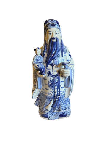Pair of Chinese Blue and White Porcelain Deities