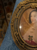 Handpainted Portrait Miniature Of Woman With Jeweled Cross