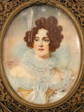Handpainted Portrait Miniature Of Woman In Lace Collar