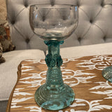 Set of 9 blue stemmed Rhine Wine glasses