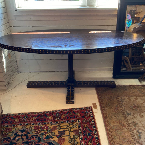 GP dark wood nail head studded oval accent entry hall TABLE
