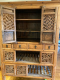 Solid wood Chinese cabinet with fretwork with 4 drawer and upper an lower doors