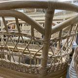 White Wicker Dining Set with Glass Top Table & Six Chairs