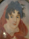 Handpainted Portrait Miniature Of Woman In Red Cape