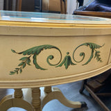 Round hand painted drum table with pedestal base