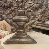 pair of urn motif laminated embossed tin facade lamps