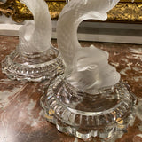 Pair of dolphin Baccarat candle holders