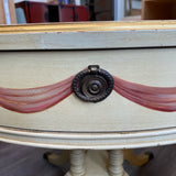 Round hand painted drum table with pedestal base