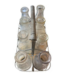 8 Vintage Glass Milk Bottles in Metal Carrier