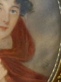 Handpainted Portrait Miniature Of Woman In Red Cape