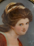 Portrait Miniature Of Woman With Dog In Bone Inlaid Frame