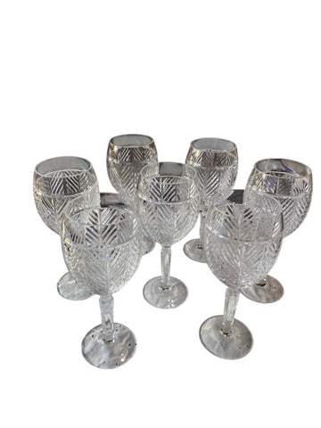 Set Of 7 Ralph Lauren Herringbone Crytal Wine Glasses