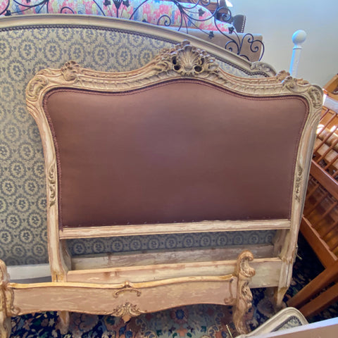 Pair of Painted Victorian Twin Beds with Upholstered Headboards