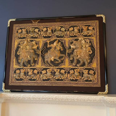 Framed Antique Indian Textile with Elephants & Horse