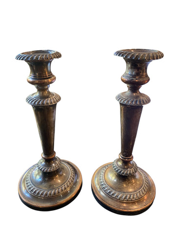 pair silver plate candleholders