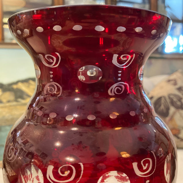 Red Bohemian Glass Vase Re Antiques 2966