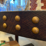 GP dark wood nail head studded oval accent entry hall TABLE