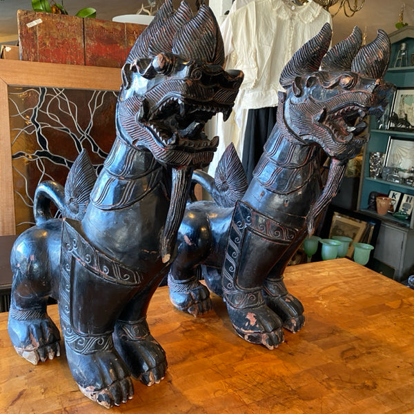 pair of wood carved foo dogs
