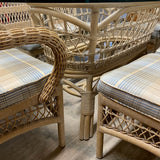 White Wicker Dining Set with Glass Top Table & Six Chairs