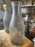8 Vintage Glass Milk Bottles in Metal Carrier