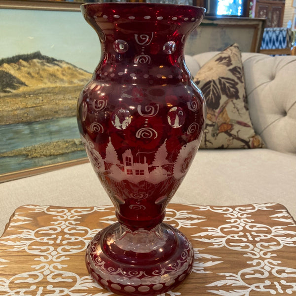 red bohemian glass vase