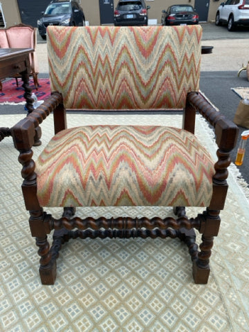 Louis XIV Style Hand Carved Walnut Barley Twist Arm Chair