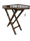tray table on stand with gallery and brass handles