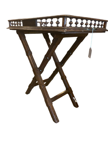 tray table on stand with gallery and brass handles