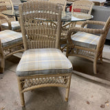 White Wicker Dining Set with Glass Top Table & Six Chairs