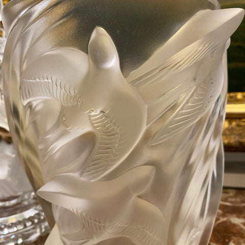 Lalique Martinets Sparrows Vase - Signed