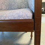 Sheraton style settee with slate blue and white upholstery