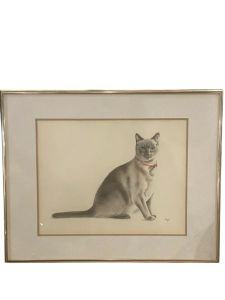 PRINT Cat portrait matted & gold metal frame
