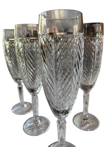 Set of 5 Ralph Lauren Herringbone Crystal Champagne Flutes
