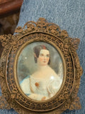 Handpainted Portrait Miniature Of Woman With Red Hair Piece