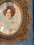 Handpainted Portrait Miniature Of Woman In Lace Collar