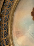 Handpainted Portrait Miniature Of Woman In Lace Collar