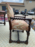 Louis XIV Style Hand Carved Walnut Barley Twist Arm Chair