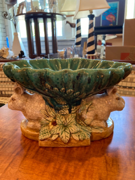 majolica rabbit compote dish