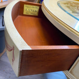 Round hand painted drum table with pedestal base