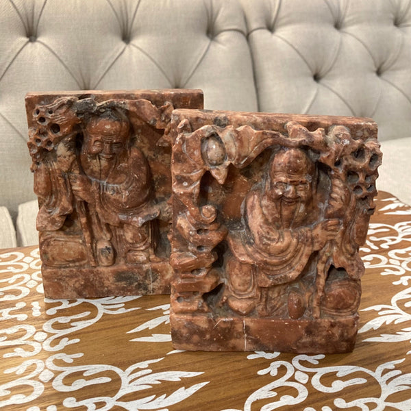 Carved marble chinese bookends