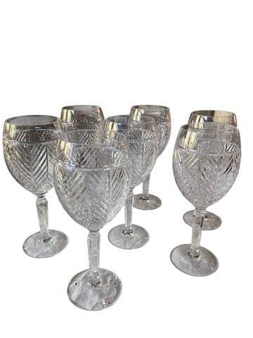 Set Of 7 Ralph Lauren Herringbone Crytal Wine Glasses