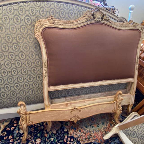 Pair of Painted Victorian Twin Beds with Upholstered Headboards