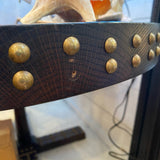 GP dark wood nail head studded oval accent entry hall TABLE