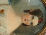 Handpainted Portrait Miniature Of Woman With Red Hair Piece