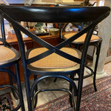 set of 4 black bar stools with woven seats